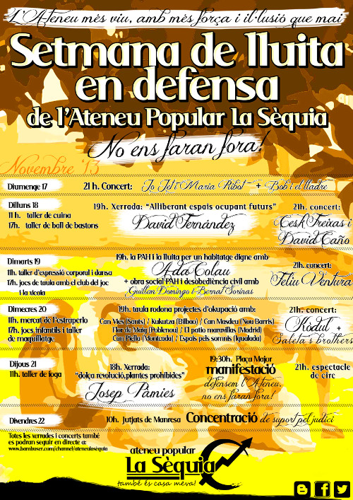 Cartell de la setmana de lluita en defensa de l'Ateneu popular La Sèquia