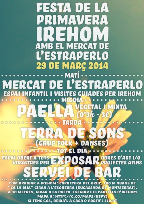 Festa de la Primavera i Mercat de l'Estraperlo el 29 de març a IREHOM
