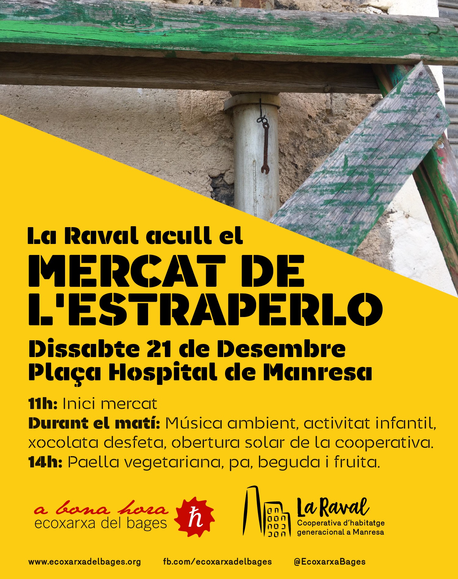 Cartell: Mercat de l'Estraperlo. Dissabte 21 de Desembre a la Plaça de l'Hospital de Manresa.